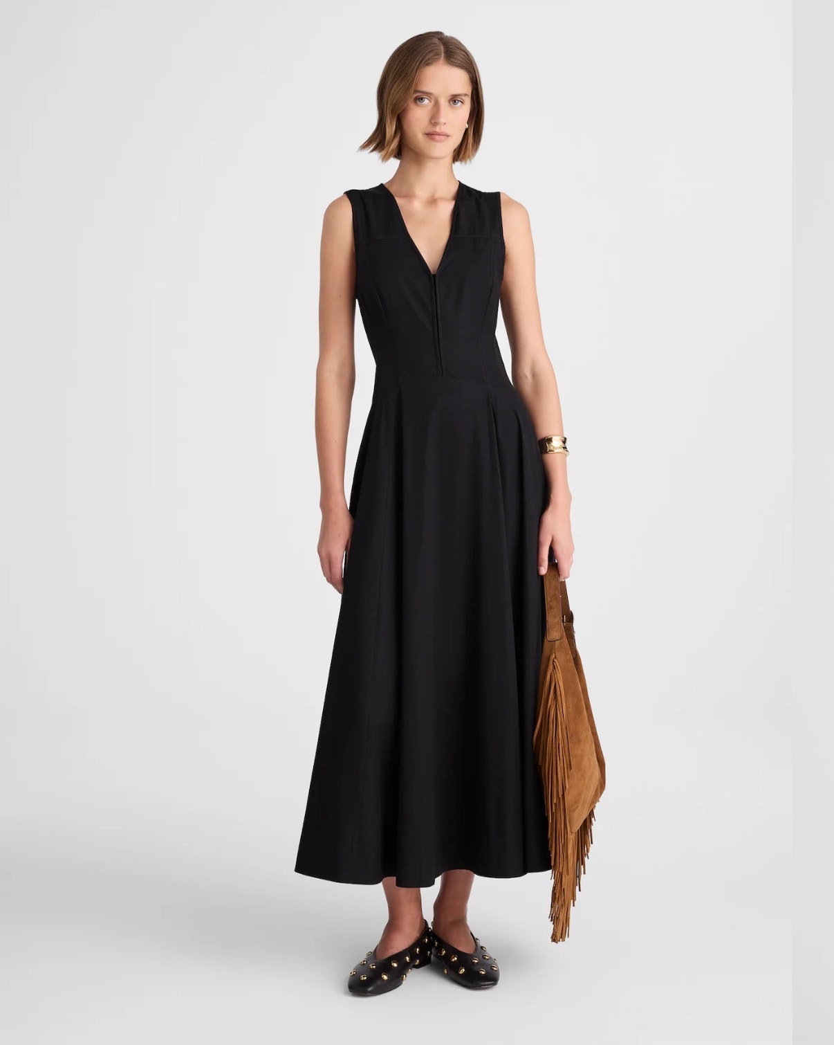 Madewell V-Neck Circle Midi Dress Jet Black Size 00 New With Pockets
